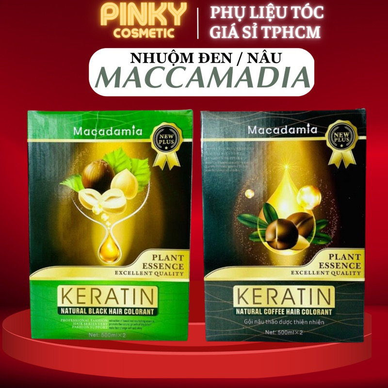 Nhuộm đen Nhuộm nâu KERATIN MACADAMIA 1000ml Nhuộm tóc bạc Không dính da đầu Phủ bạc tóc nhanh và tiết kiệm