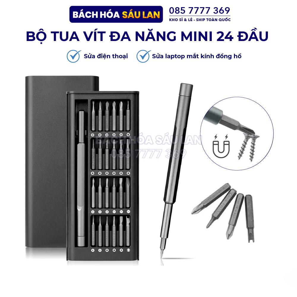 Bộ tua vít đa năng mini 24 đầu nhỏ sửa điện thoại, tô vít từ tính mở laptop mắt kính đồng hồ