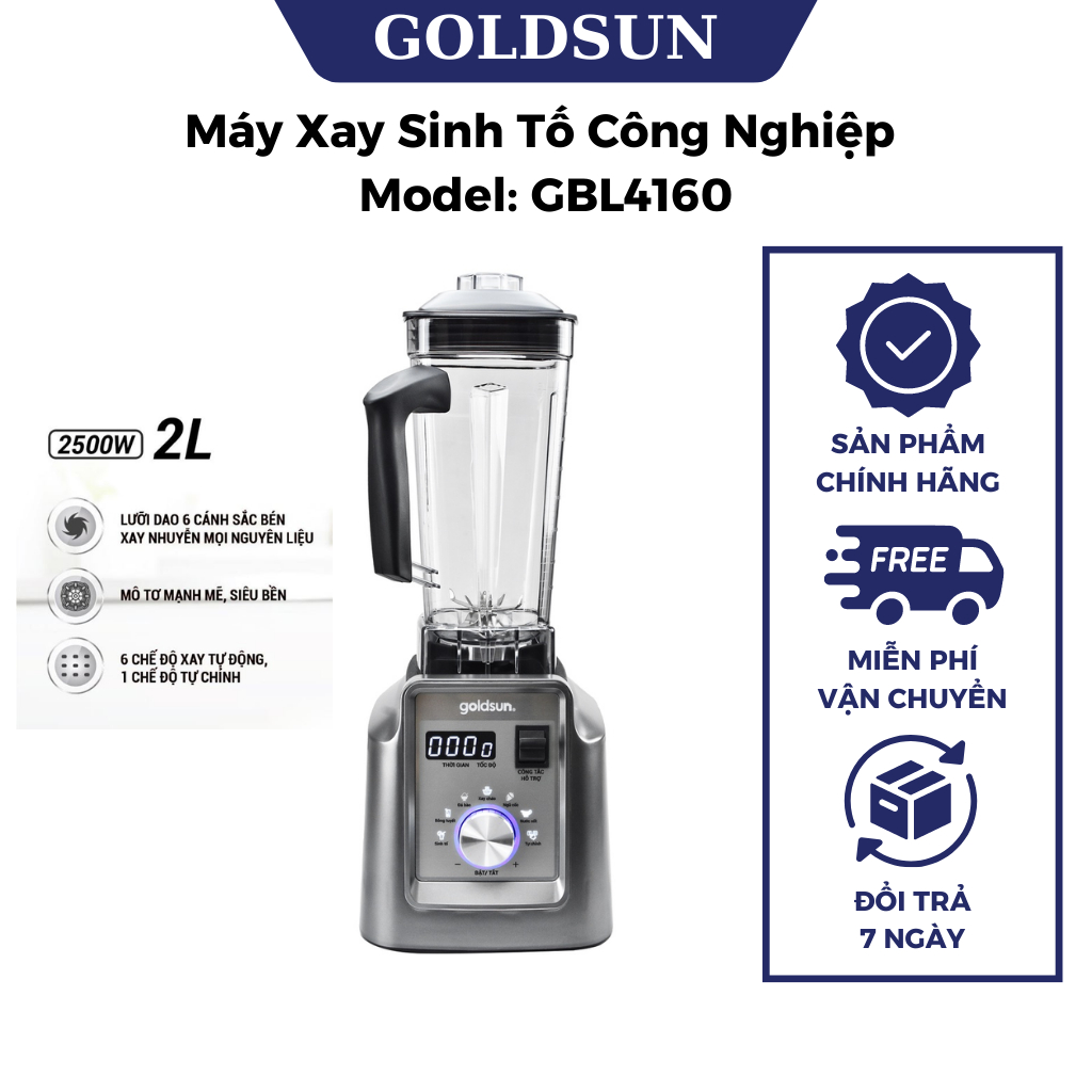 Máy xay sinh tố công nghiệp Goldsun GBL4160 Xay mọi thứ trong vài giây, cách âm chống ồn, màn hình LCD - BH 1 năm