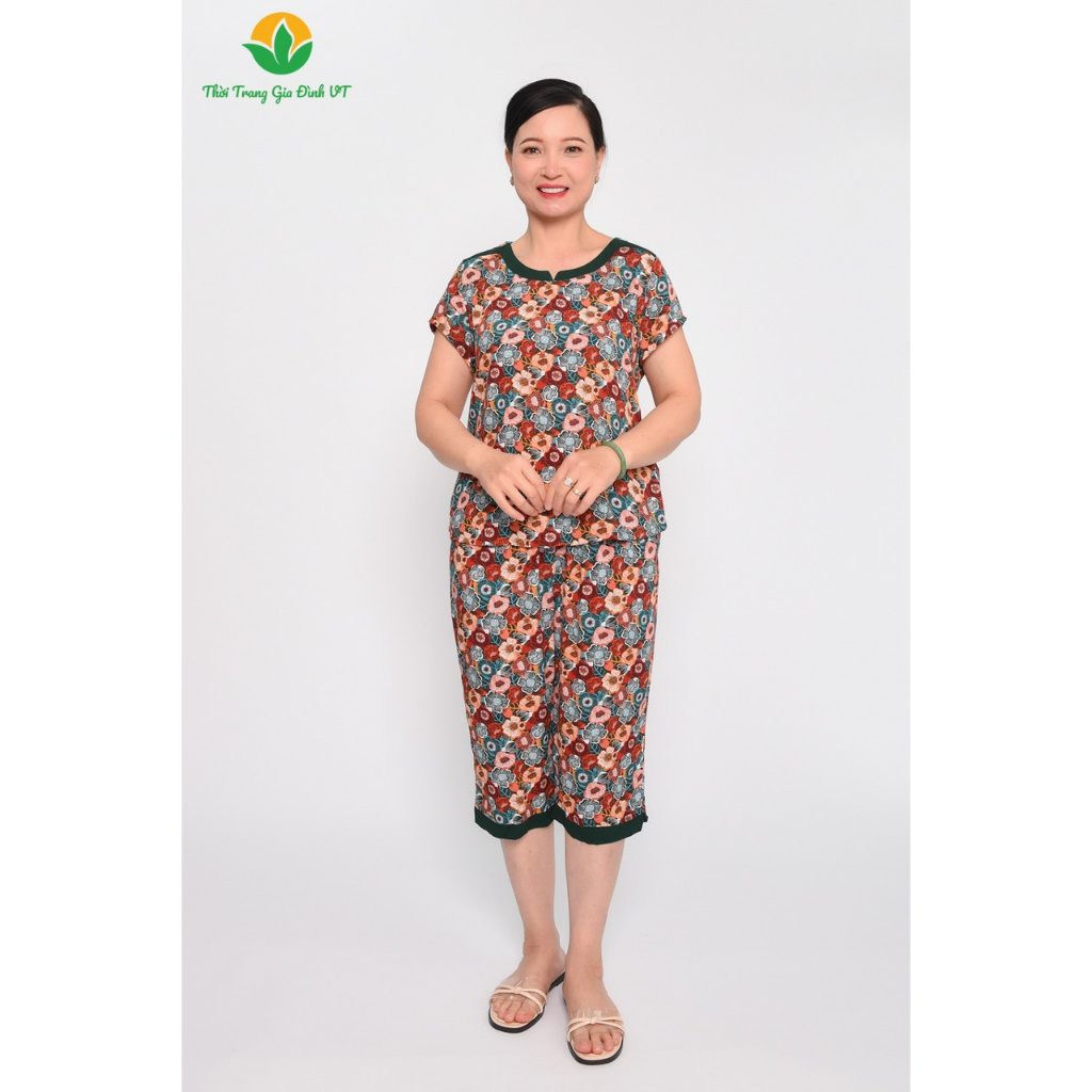 Đồ bộ mặc nhà trung niên xuân hè Việt Thắng, quần lửng, áo cộc tay, chất Lanh - B06.2314