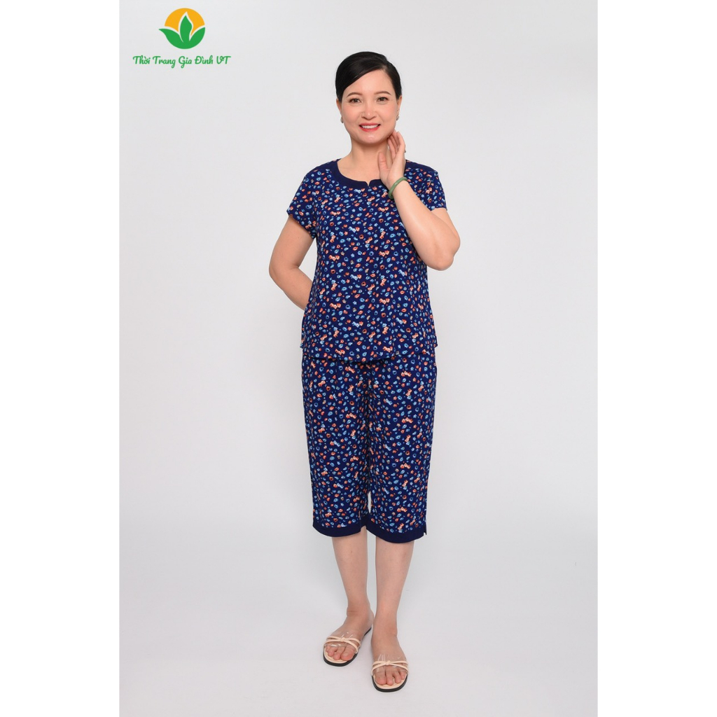 Đồ bộ mặc nhà trung niên xuân hè Việt Thắng, quần lửng, áo cộc tay, chất Lanh - B06.2314