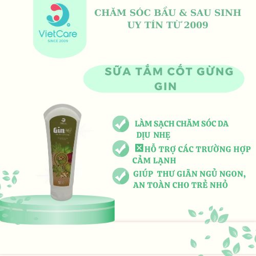 Sữa tắm cốt gừng Gin Vietcare/ làm sạch chăm sóc da/ ngủ ngon thư giãn / an toàn cho bé