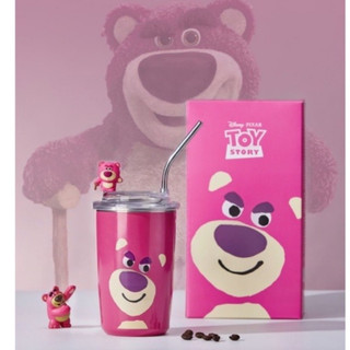 Ly giữ nhiệt gấu dâu 450ml tặng kèm túi xách trong suốt, bình nước giữ nhiệt hình gấu và dâu tây dễ thương