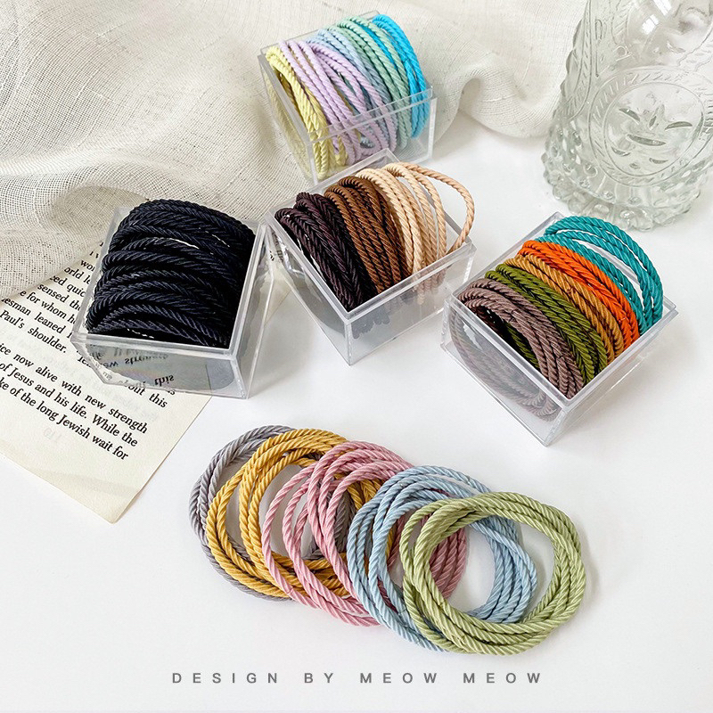 Set 30 dây buộc tóc hộp vuông henju hair band Hàn Quốc