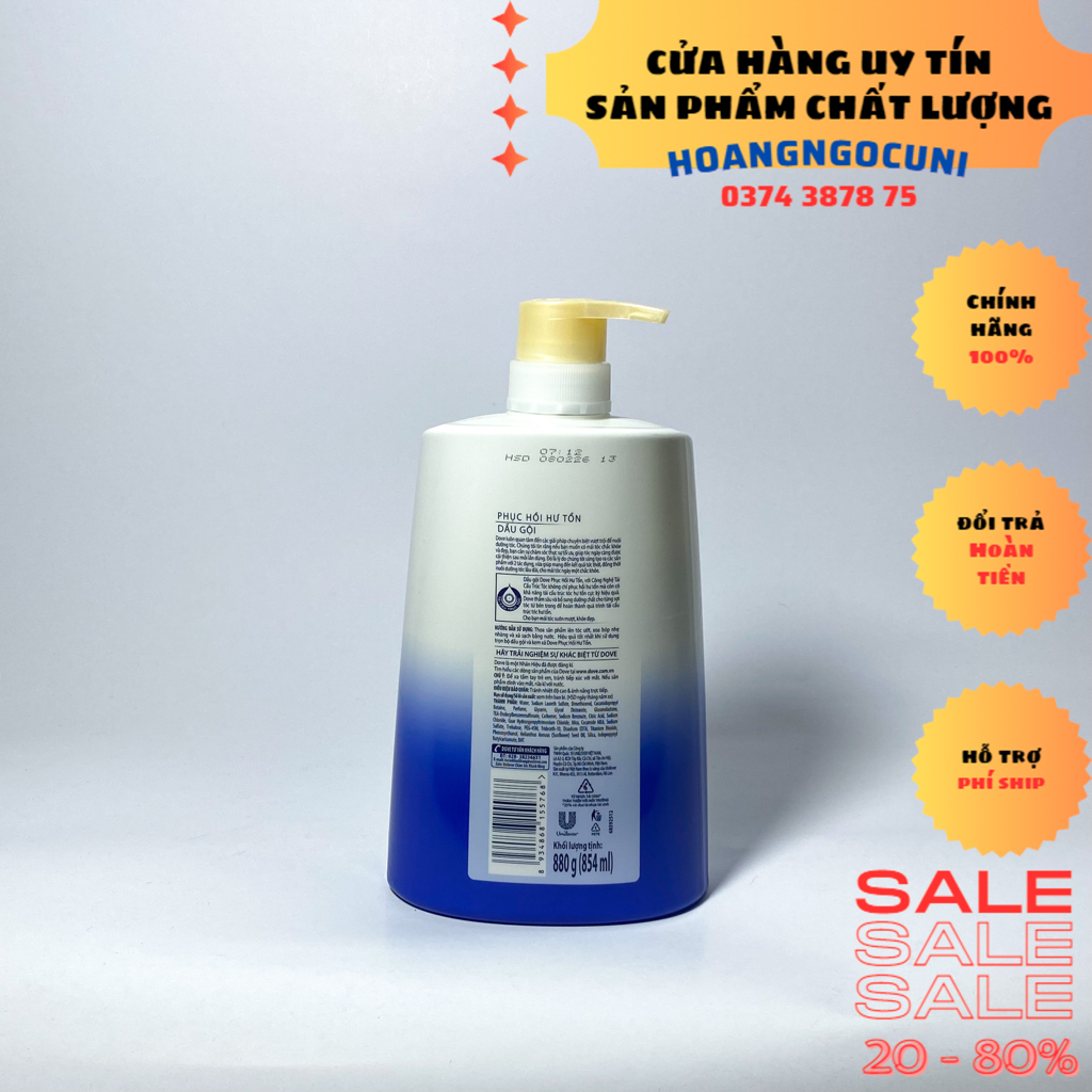Dầu gội Dove phục hồi hư tổn chai vòi 880g giúp tóc phục hồi chống xơ rối và khô mẫu mới siêu rẻ và tiết kiệm