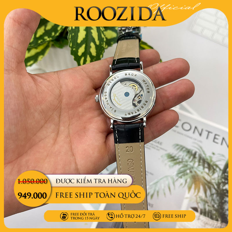 Đồng hồ cơ nam LONGZIN chính hãng automatic tự động dây da khóa kép cao cấp chống nước thời trang doanh nhân DH36