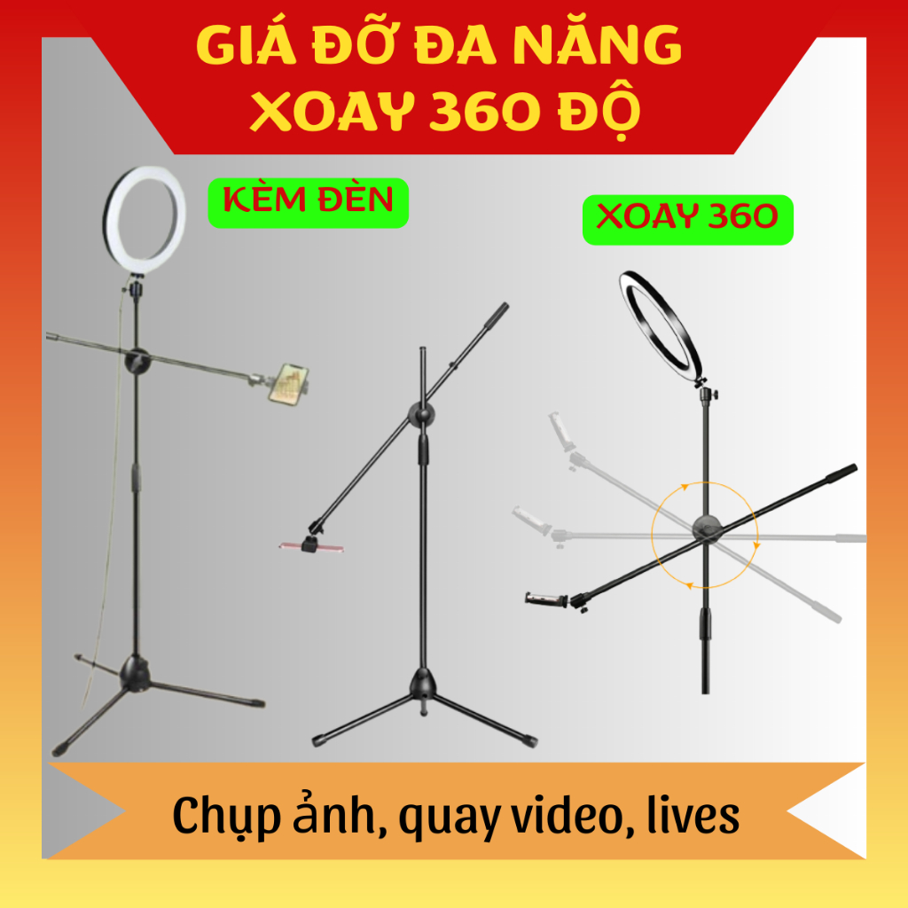 GRV Gậy Tripod đa năng quay video và livestream chụp ảnh 360 độ quay mọi góc nhìn