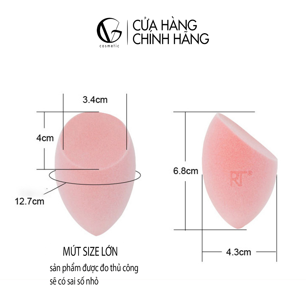 Bông mút Trang Điểm REAL TECHNIQUES Size To Màu Hồng Có Hộp Đựng 100gr