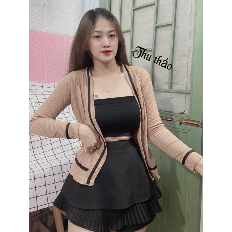 Áo khoát nhẹ thun gân phối viền tay dài sịn sò