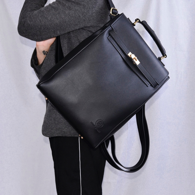 Túi da KHÔISTORE | Kenny_Balo đeo chéo đa năng_Túi thiết kế_Hàng thủ công_Túi laptop_Du lịch_Công sở_Thời trang_Màu đen