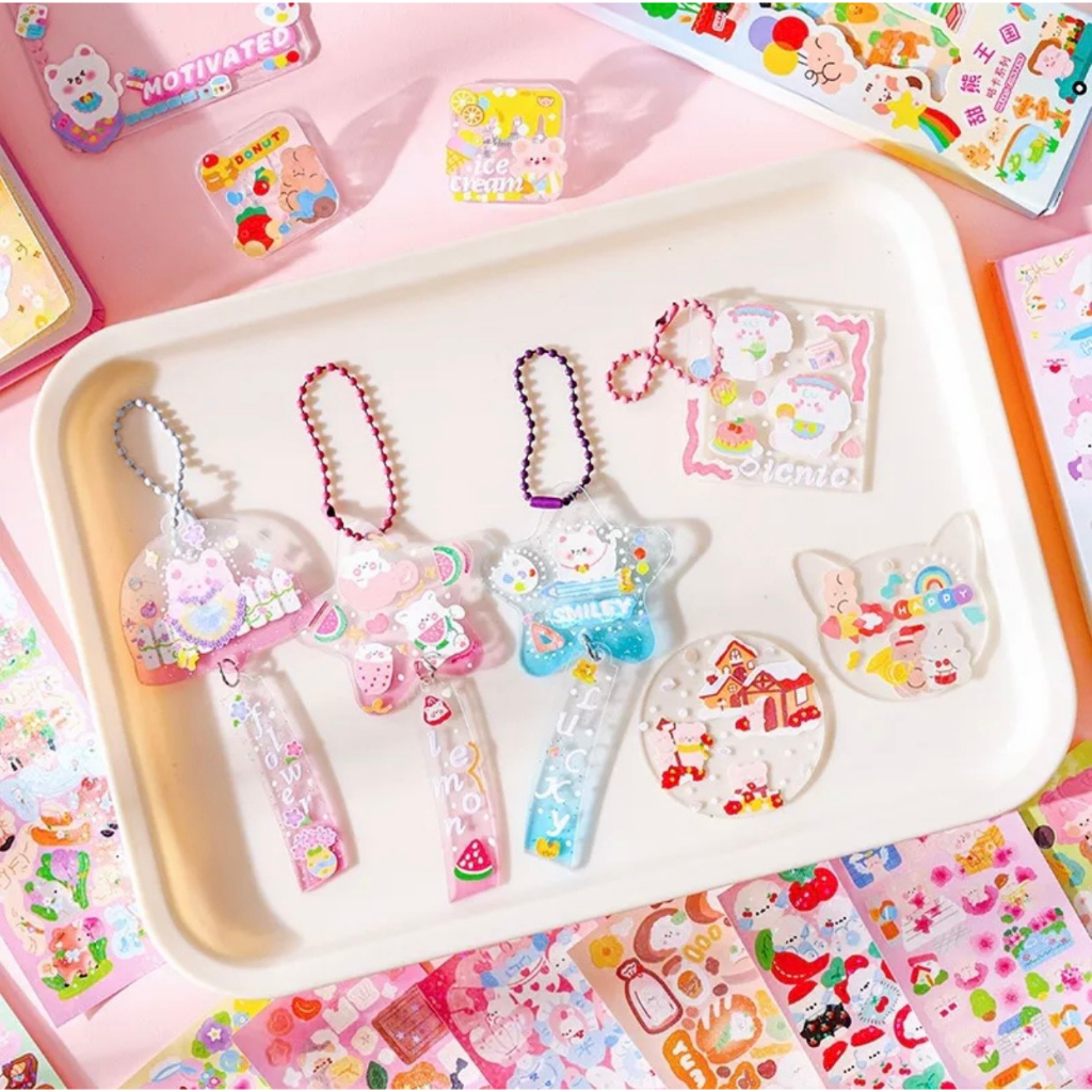 Hộp 50 Tấm Hình Dán Dài Sticker Nhũ Kim Tuyến Lấp Lánh Cute Trang Trí Sổ Móc Khóa ĐT
