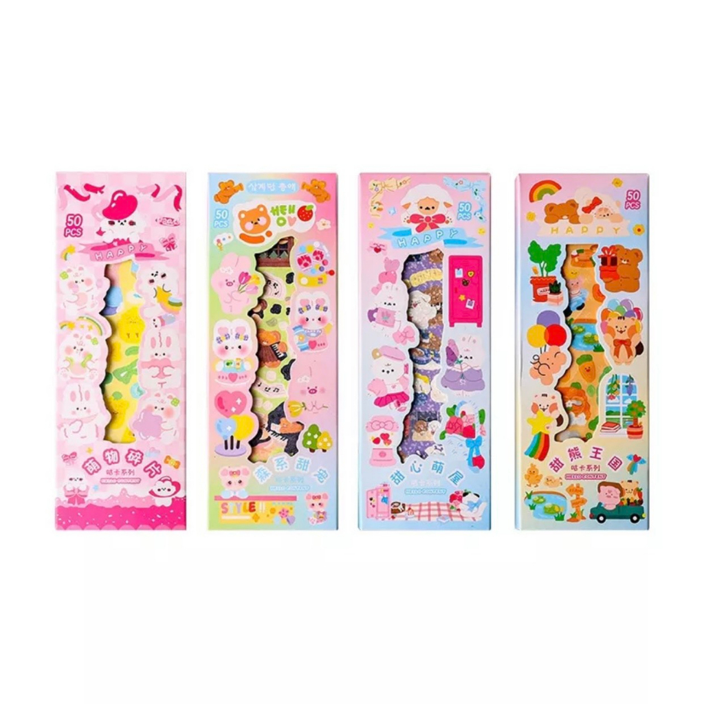 Hộp 50 Tấm Hình Dán Dài Sticker Nhũ Kim Tuyến Lấp Lánh Cute Trang Trí Sổ Móc Khóa ĐT