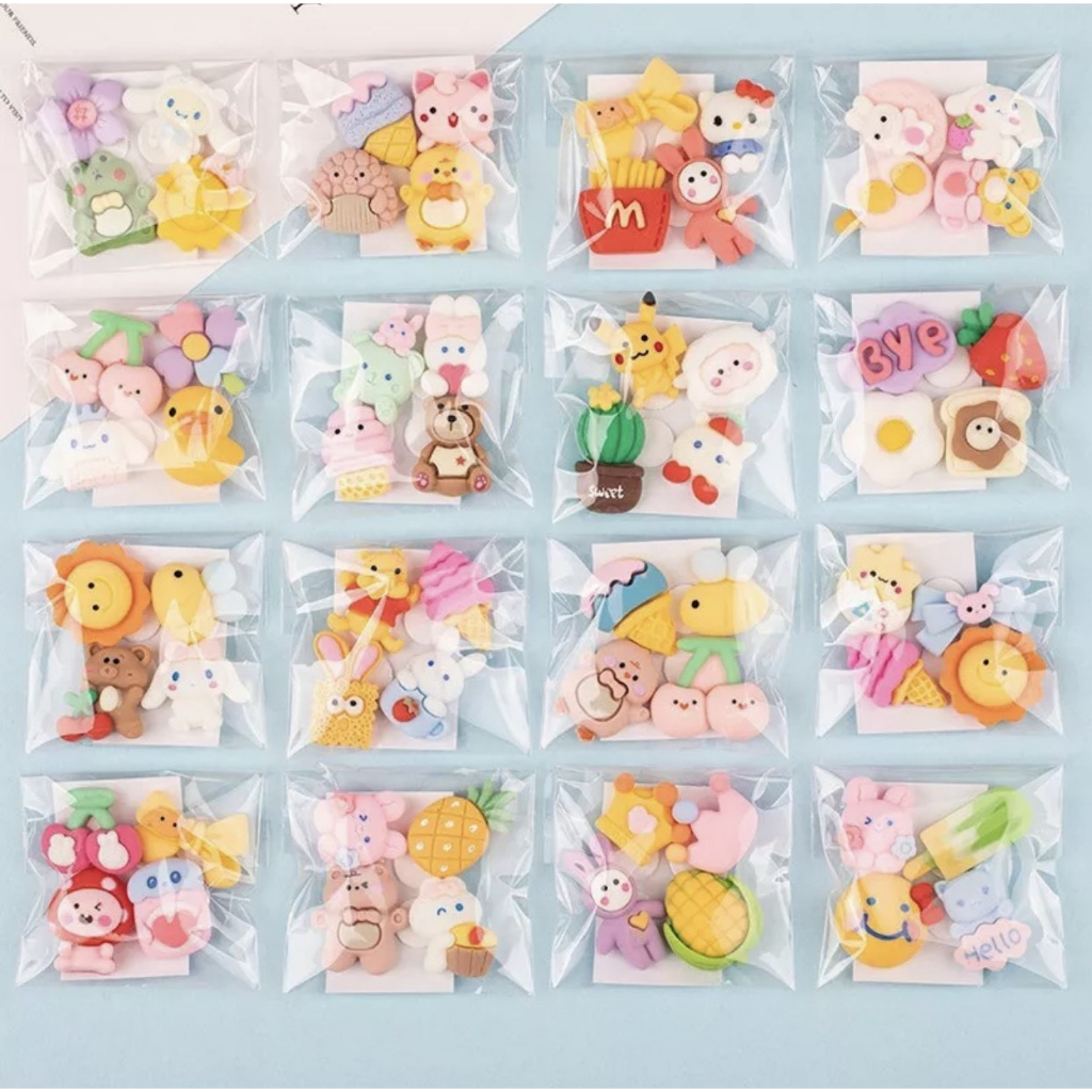 Set 4 Sticker Charm 3D Gấu Dâu Lotso Trang Trí Sổ Điện Thoại Bình Nước Siêu Xinh