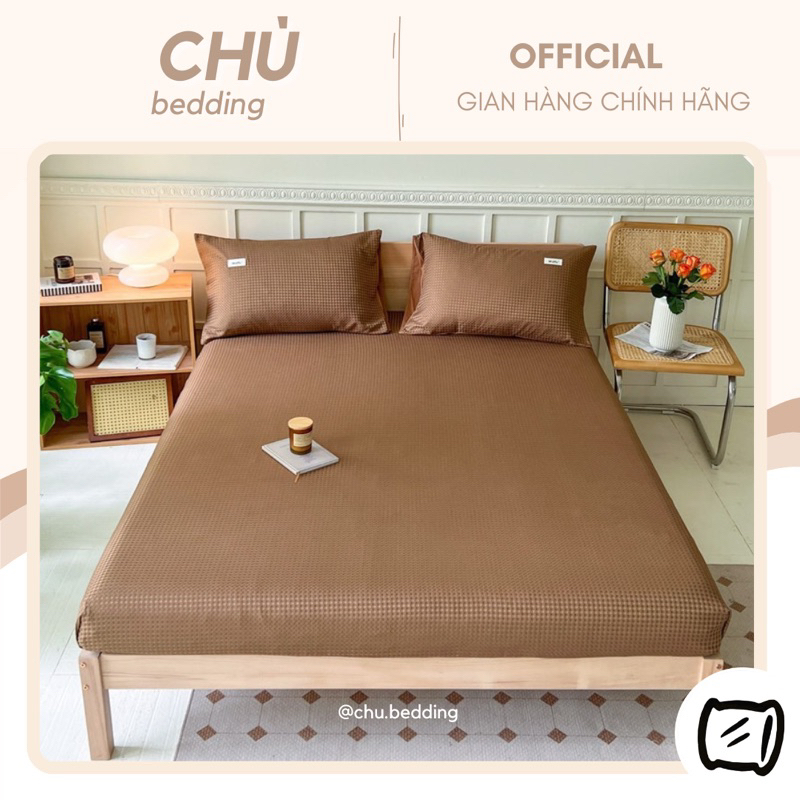 BỘ GA GIƯỞNG + 2 VỎ GỐI LẺ WAFFLE - Chù Bedding
