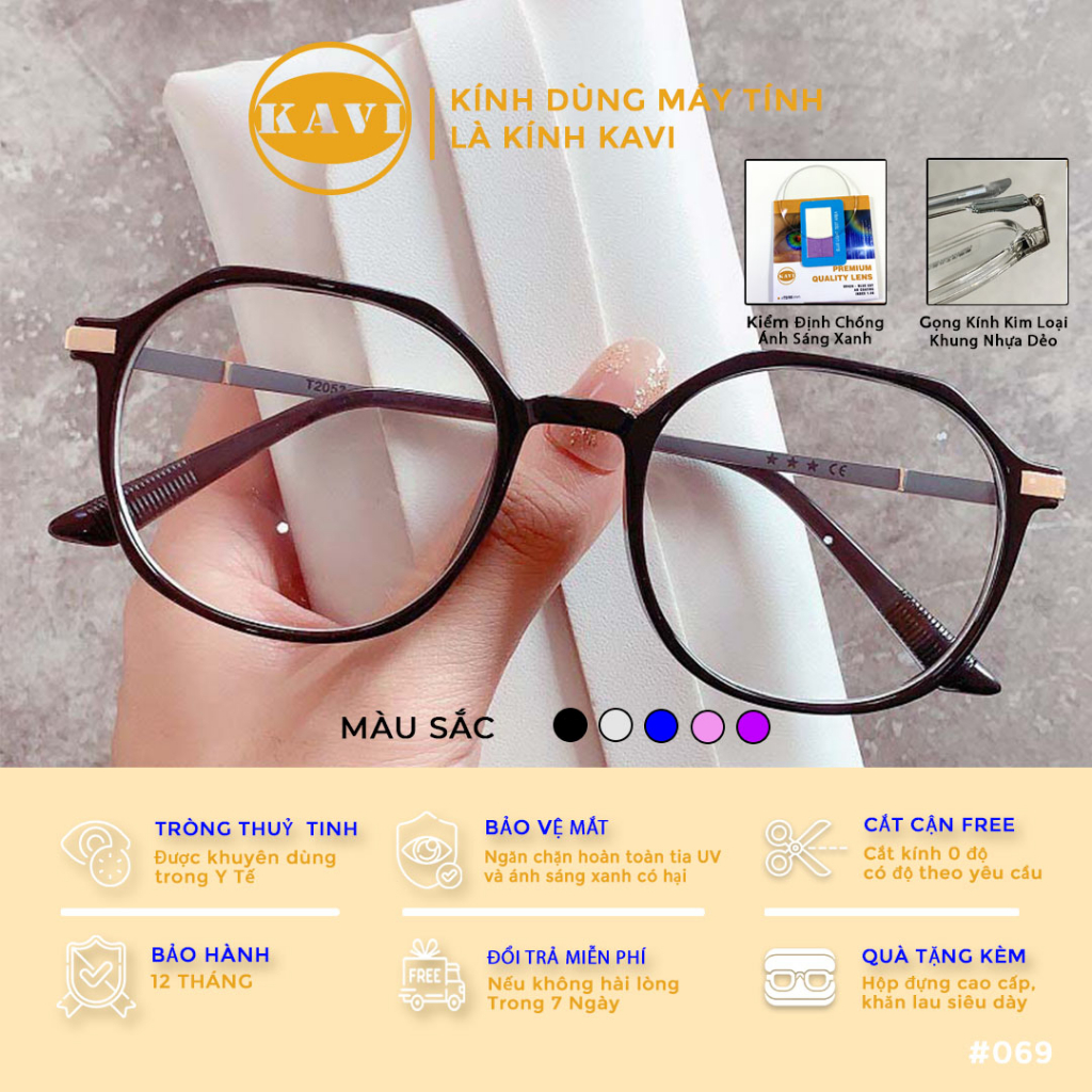Kính Bảo Vệ Mắt Chống Ánh Sáng Xanh Dáng Mắt Lục Giác Thời Trang KAVI069