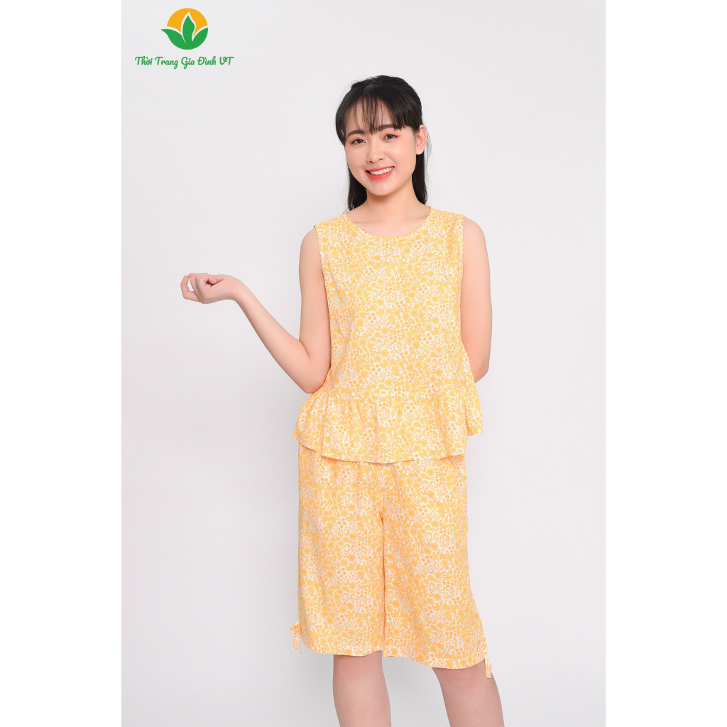 Đồ bộ mặc nhà nữ mùa hè Việt Thắng, quần lửng , áo sát nách , chất Lanh - B05.2312