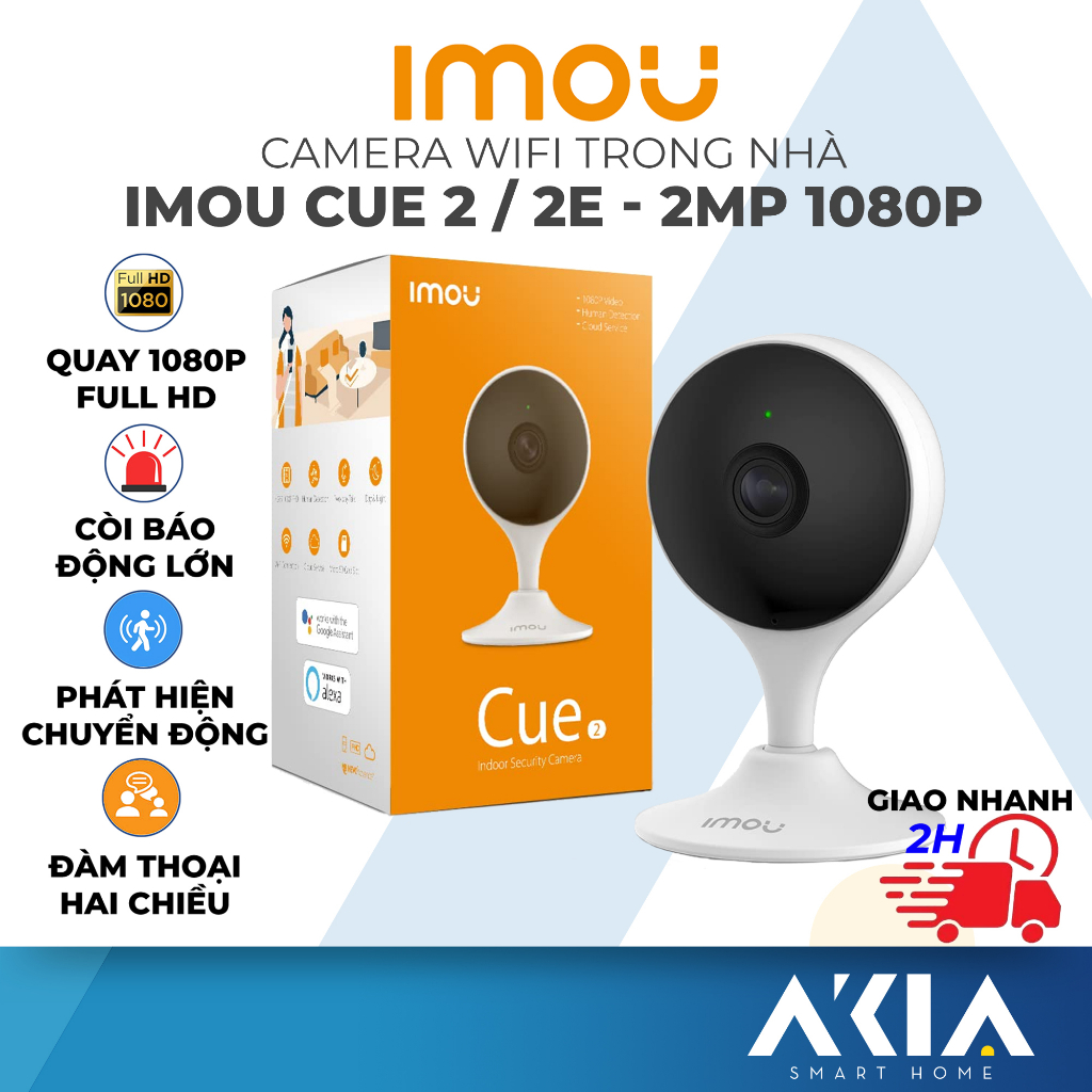 Camera wifi IMOU Cue 2 / Cue 2E, Độ phân giải 2MP Full HD 1080p, Góc rộng 108°, Cảnh báo chuyển động và Âm thanh