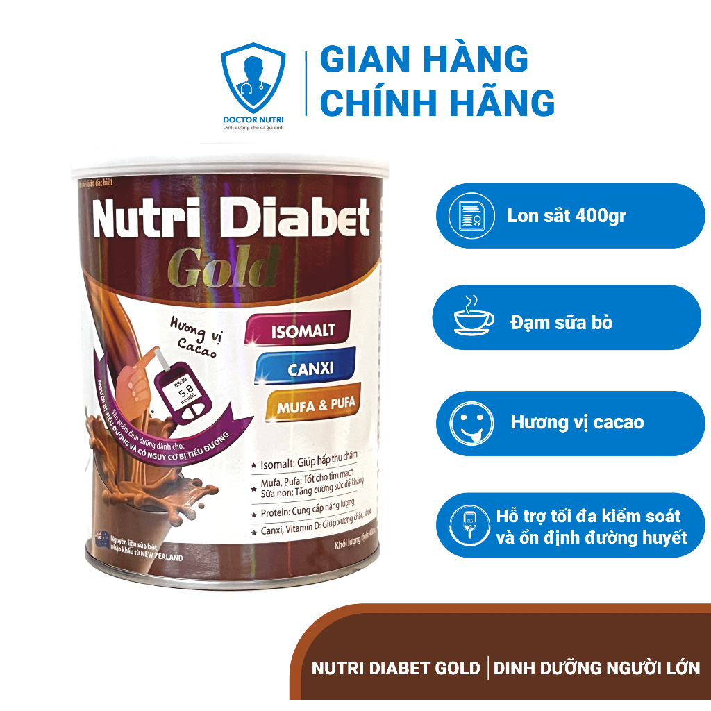 Sữa dành cho người tiểu đường Nutri Diabet Cacao DOCTOR NUTRI Lon sắt ổn định đường huyết