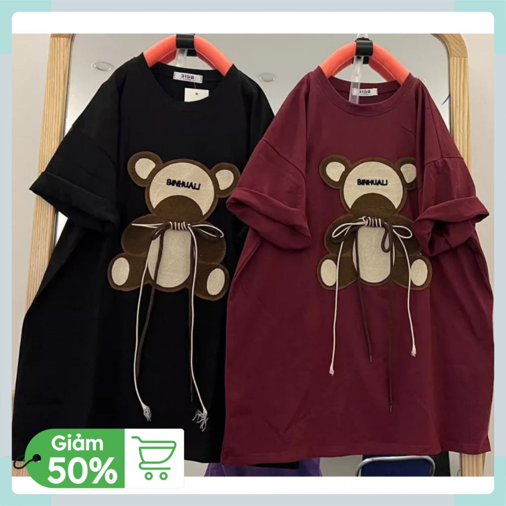 Áo phông tay lỡ nam nữ unisex form rộng chất cotton mát mịn thấm hút mồ hôi Hình Gấu X Thêu | BigBuy360 - bigbuy360.vn