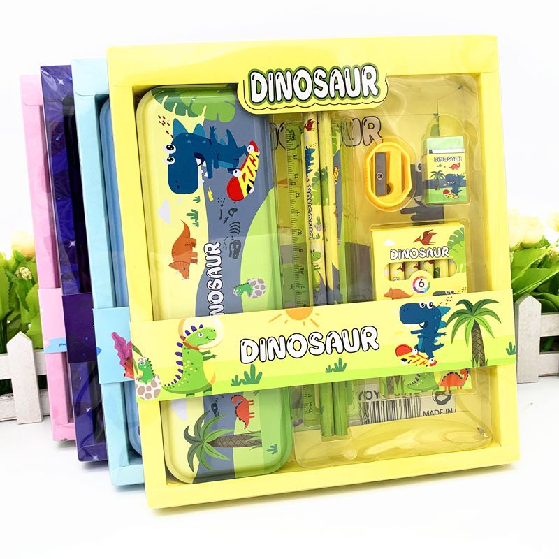 Bộ Dụng Cụ Học Tập Cho Bé Khủng Long 7 Món, Hộp Đựng Dụng Cụ Học Tập, Quà Tặng Độc Đáo Cho Bé Mẫu Giáo, Tiểu Học