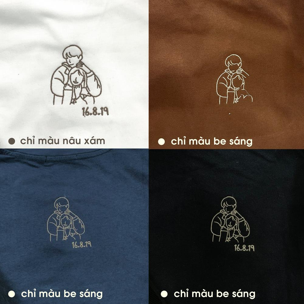 Áo Thun Đôi Thêu Theo Yêu Cầu Từ Ảnh, Áo Thun Đôi Overisize