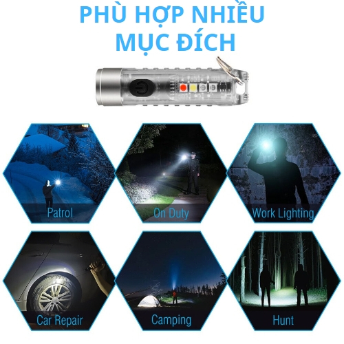 Đèn pin LED mini siêu sáng chống nước sạc usb đa chức năng cảnh báo khẩn cấp