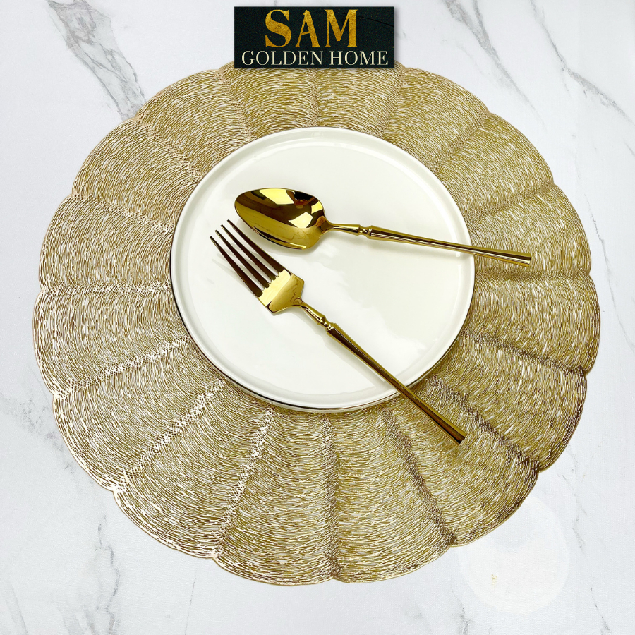 (Mới)Tấm Lót Bàn Ăn Roni Placemat Tròn Sang Trọng, Tấm Lót Chén Đĩa Mạ Vàng Sang Trọng Cho Nhà Hàng, Bảo Vệ Bàn Ăn
