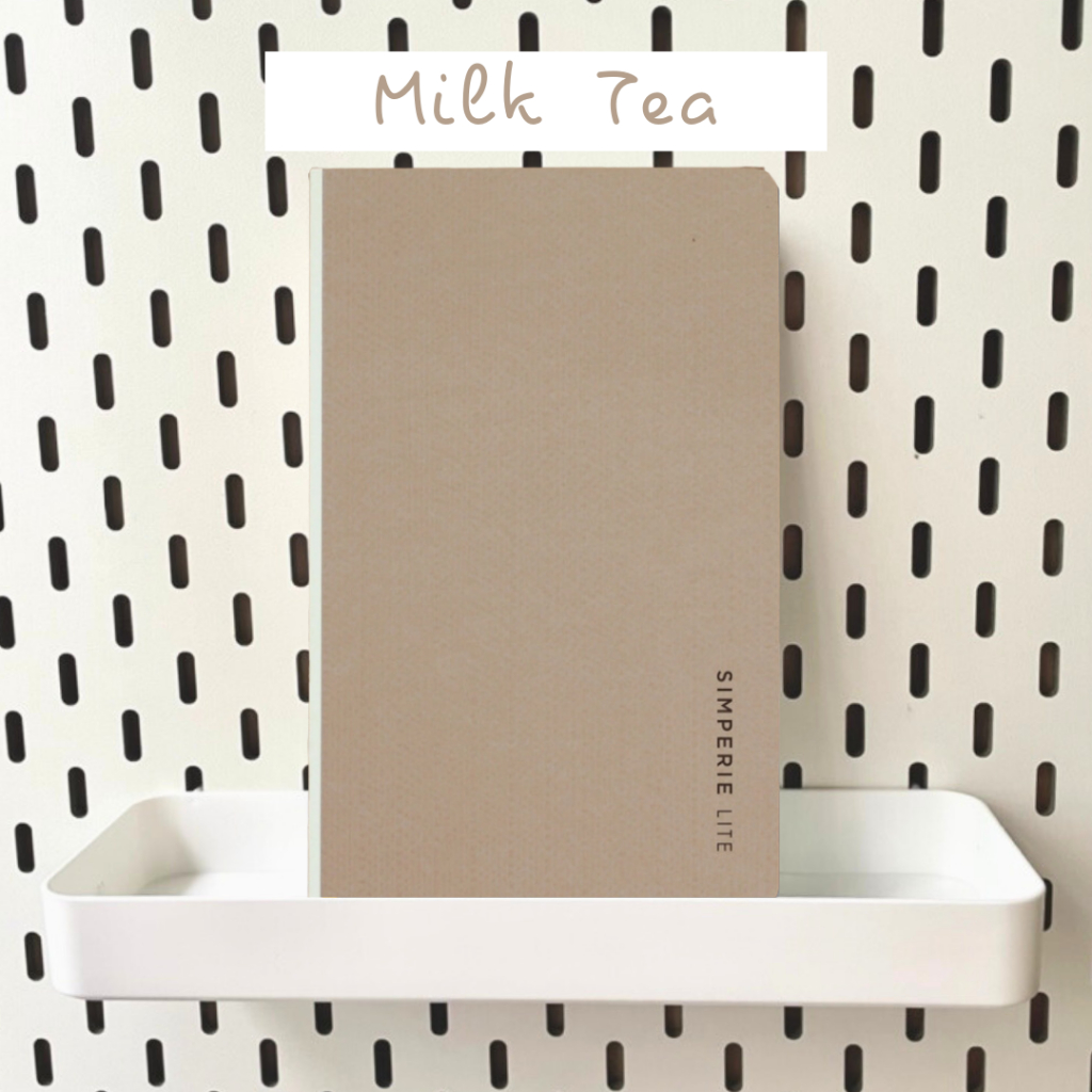 Sổ Tay May Chỉ, Dán Keo, Mở Flat 180 Độ SIMPERIE LITE - Màu Milk Tea - Ruột Giấy Line Có Chấm Chia Cột, Màu Kem 80gsm