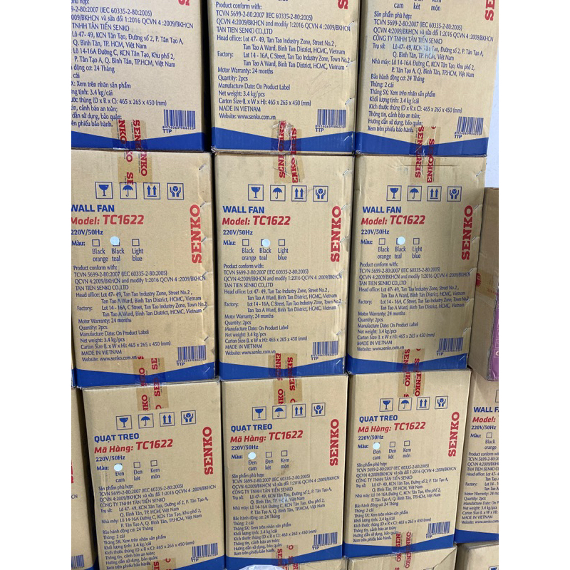 Quạt treo tường Senko 2 dây TC1622 65W 7 cánh, động cơ đồng Chính hãng