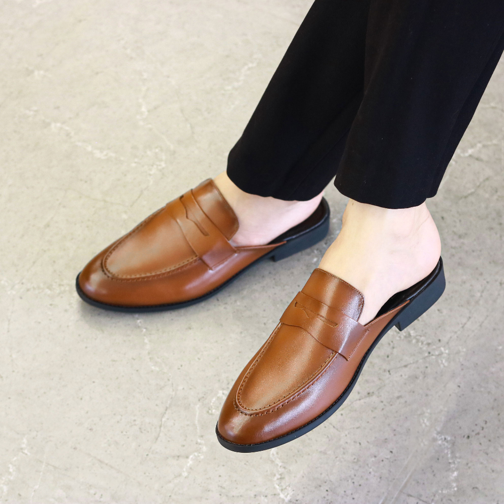 Giày Sục Nam Đơn Giản Đai Khoét  Da Bò Cao Cấp Phong Cách Hàn Quốc-Mã S008