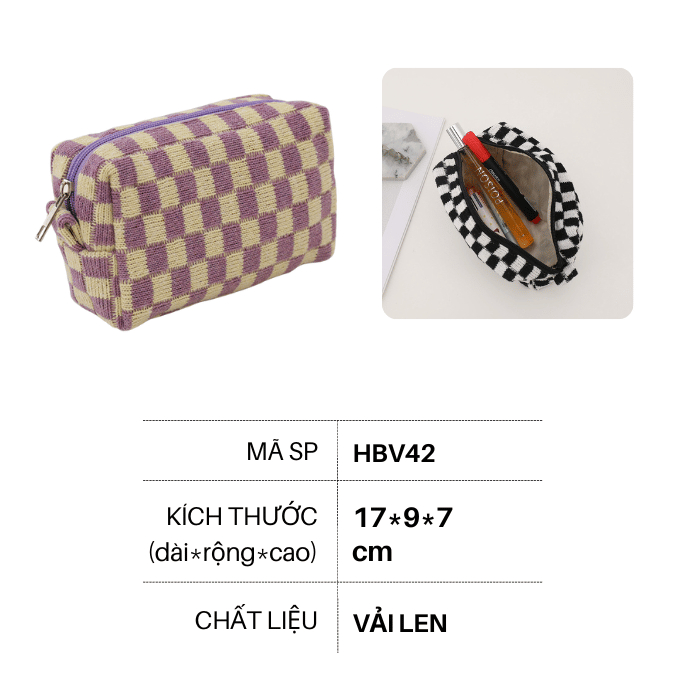 Hộp Bút Vải Len Họa Tiết Caro Cực Xinh Hot Trend, Bóp Viết Vintage, Túi Dựng Bút Đa Năng QUTI HBV42