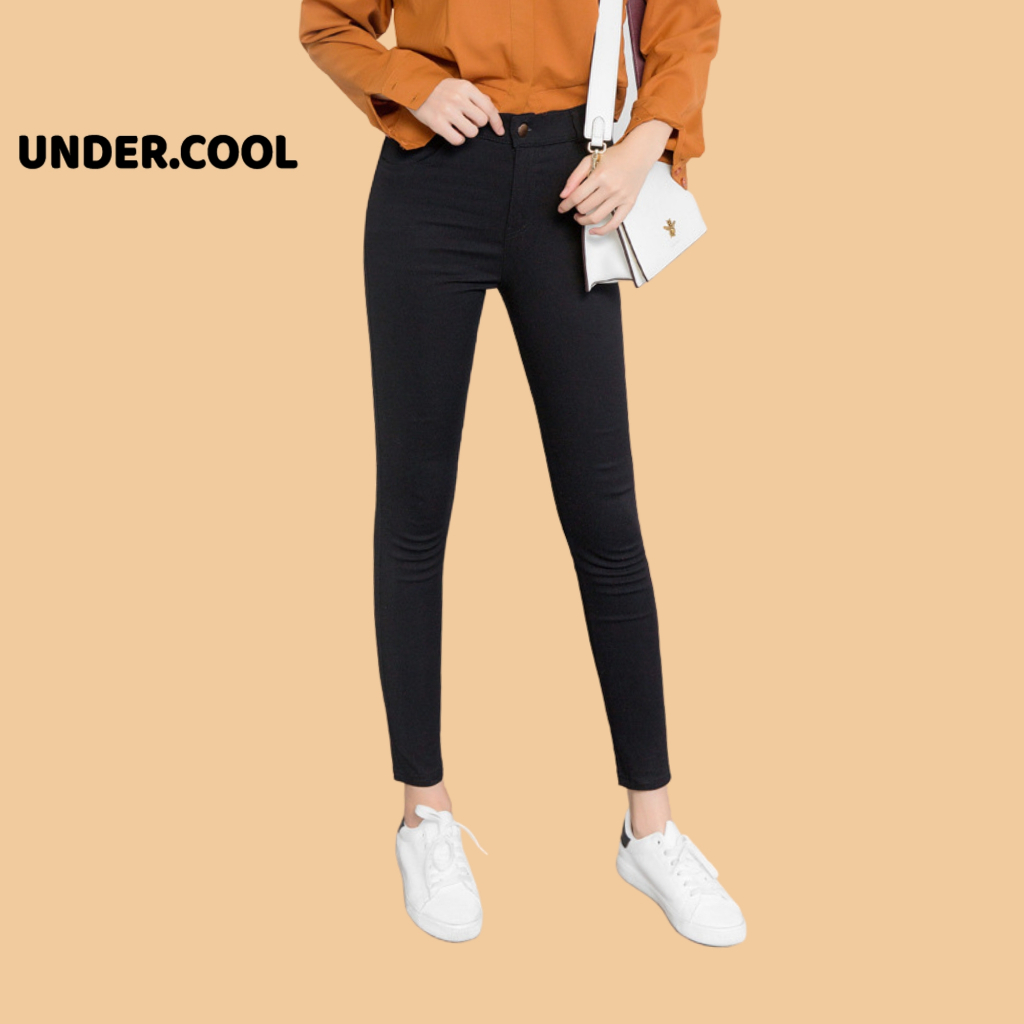 Quần tregging nữ UNDERCOOL lưng cạp cao dài dáng thun ôm bó legging skinny vải giữ nhiệt màu đen