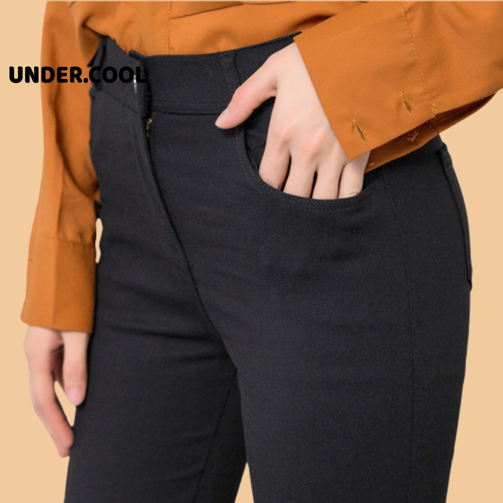 Quần tregging nữ UNDERCOOL lưng cạp cao dài dáng thun ôm bó legging skinny vải giữ nhiệt màu đen