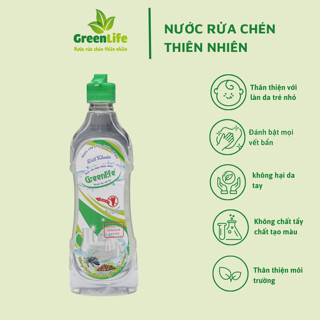 Nước rửa chén, bát hữu cơ chiết xuất từ bồ hòn và tinh dầu thiên nhiên GREENLIFE khử mùi, an toàn không hại da tay 450ml