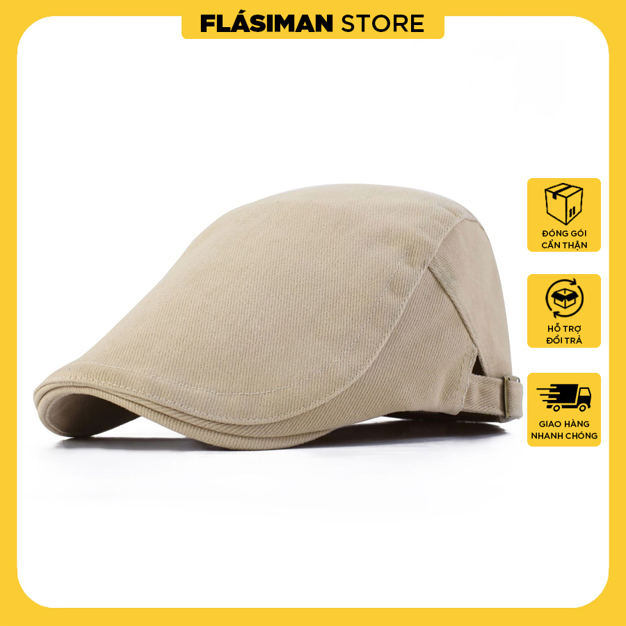 - Mũ Beret Màu Trơn chất liệu kaki phong cách Vintage cho Nam và Nữ