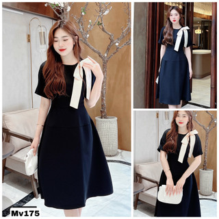 Váy xòe đen phối nơ be mặc đi làm đi chơi MV175