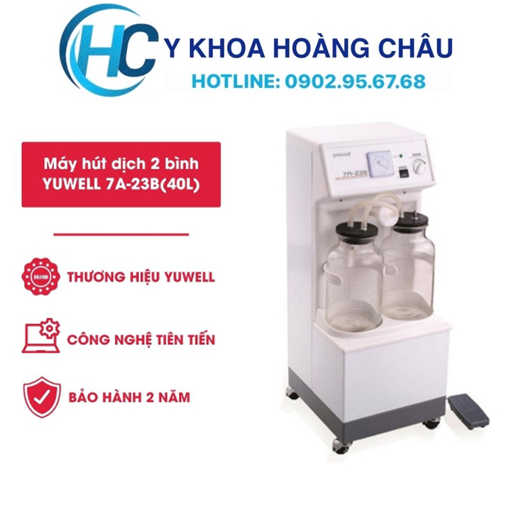 Máy Hút Dịch 2 Bình Công Suất Lớn YUWELL 7A-23B(40L) - Máy hút đờm-Nhập Khẩu Chính Hãng - Bảo Hành 2 Năm