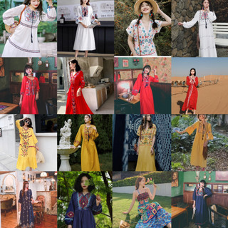 Váy thêu phong cách Boho vintage mùa du lịch 2023
