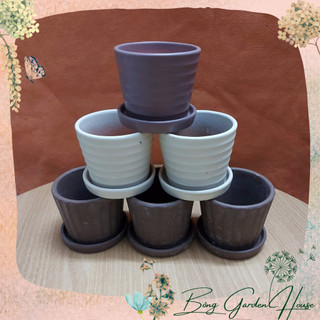 Chậu trồng cây, Chậu đất nung cốc mini có đĩa lót, sơn 3 màu Bông Garden trồng cây cảnh để bàn Miệng 7cm Cao 7cm