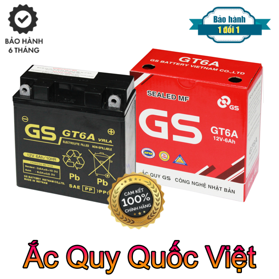 Bình ắc quy GS GT6A (12V-6AH) cho Wave, Future, Sirius, Jupiter, Exciter, Angela - Mới 100%, nói không với hàng tái chế