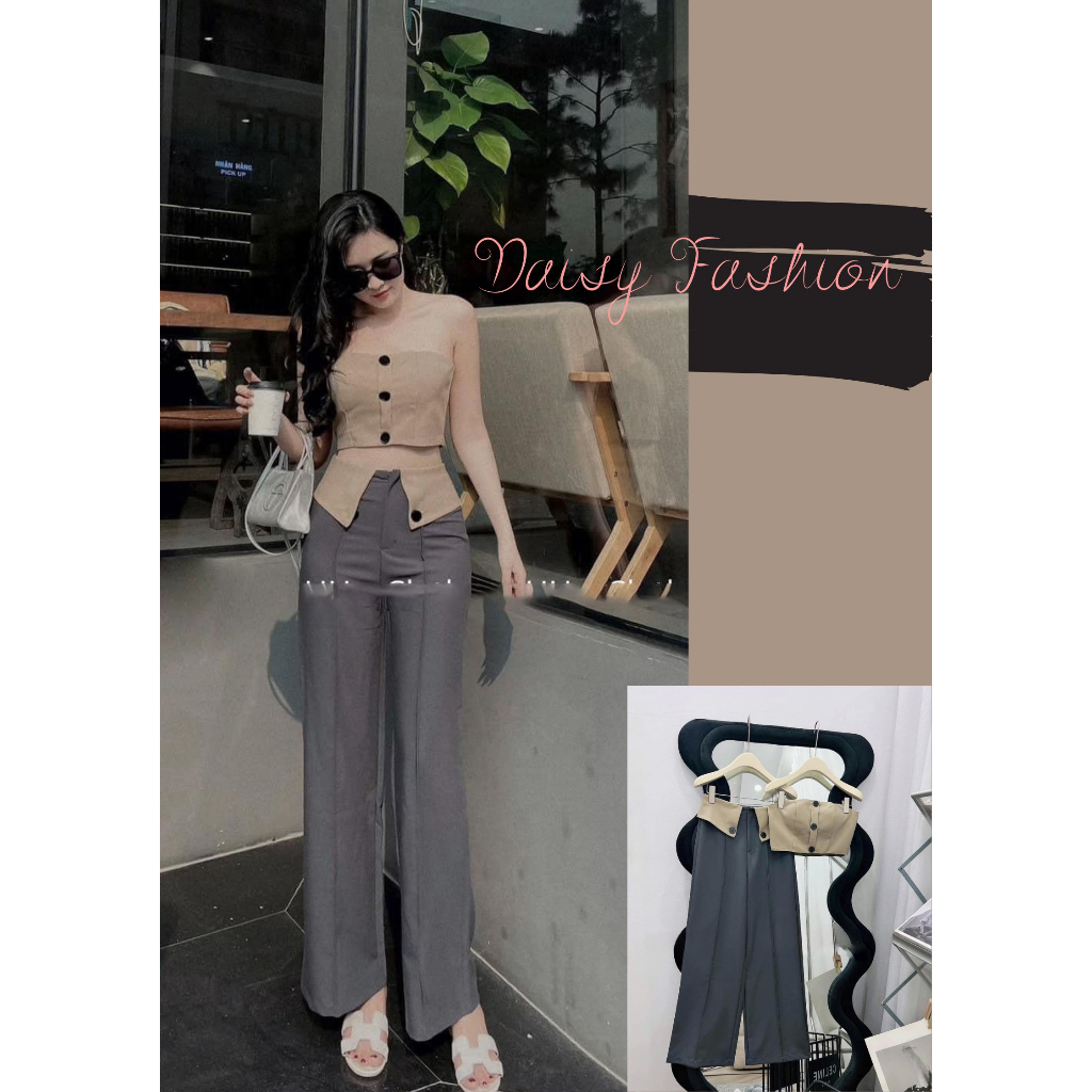Set áo croptop, set bộ nữ áo croptop kèm quần ống suông kiểu Jennie Trendy Clothing