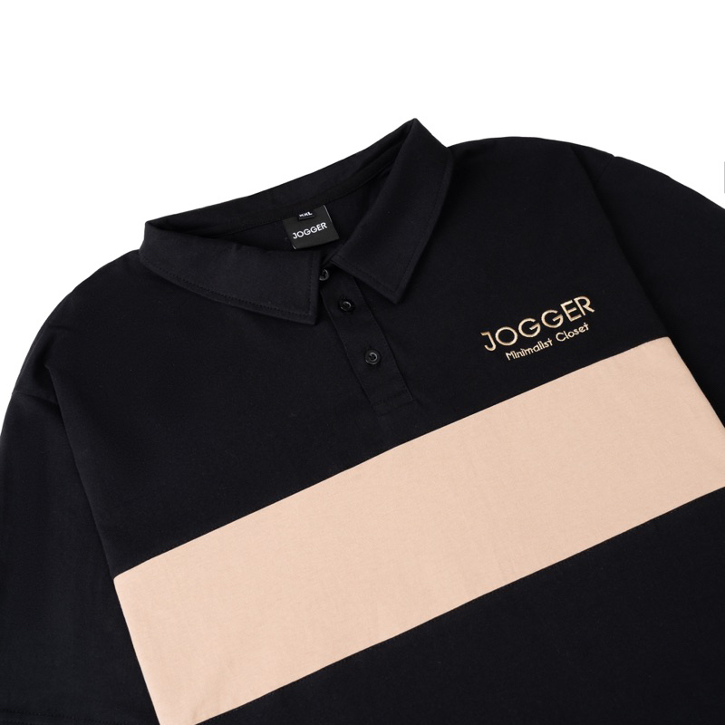 Áo Thun Polo JOGGER  Phối Nâu Kẻ Ngang Unisex Nam Nữ Cotton