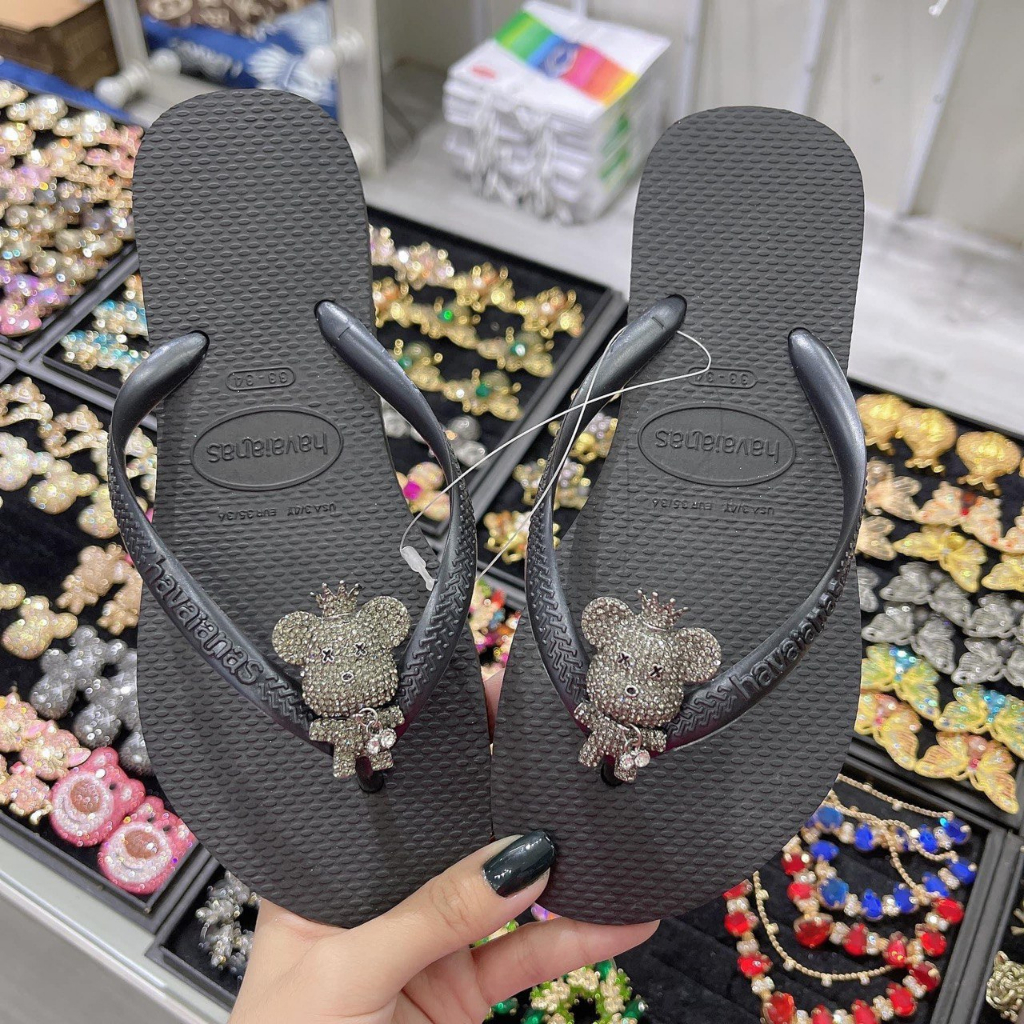 [Havaianas Chính Hãng] Dép Tông Nữ Slim Basic Màu Đen Mix Charm