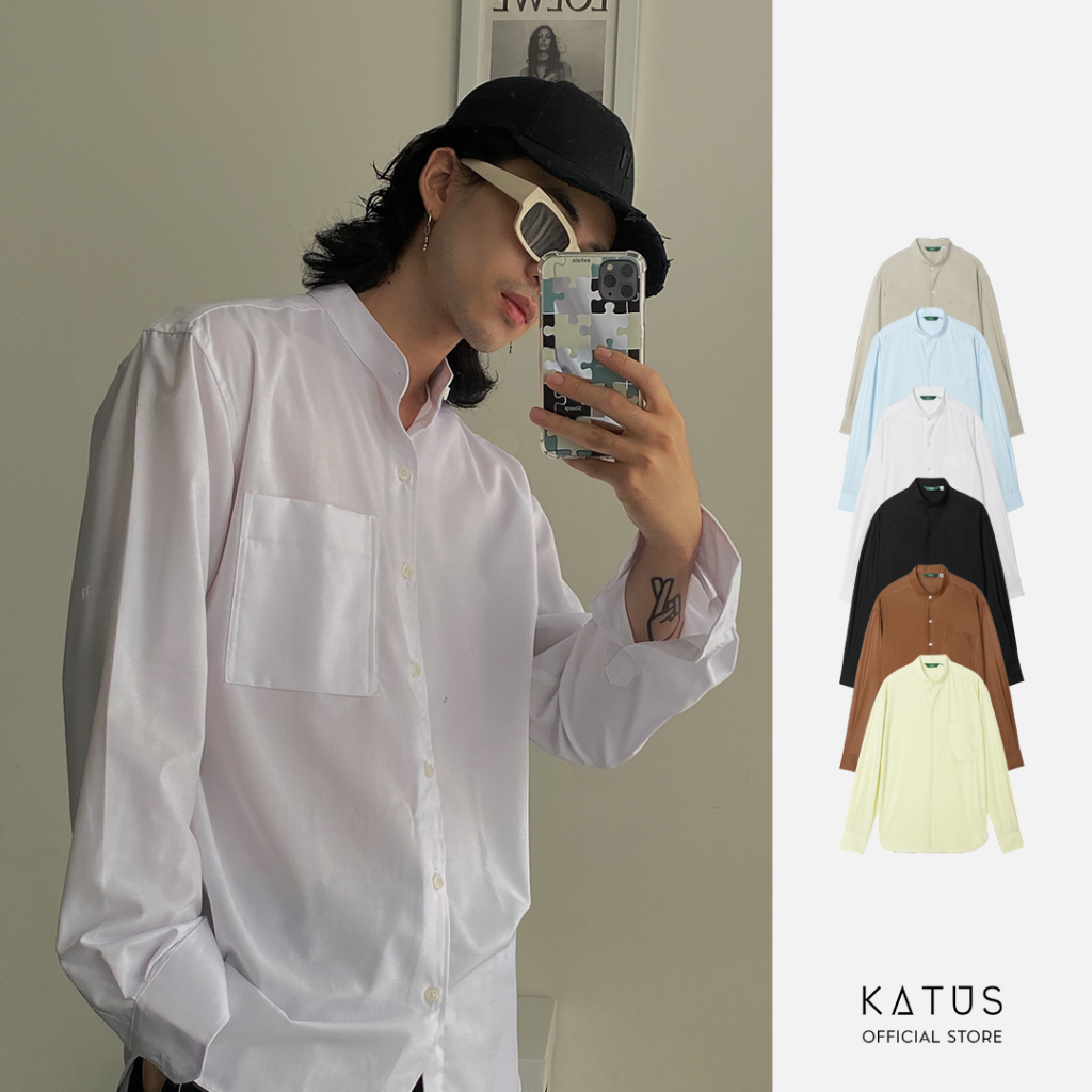 Áo sơ mi nam tay dài HB cổ trụ màu trơn Basic thiết kế thời trang thanh lịch, công sở | KATUS STORE 00528