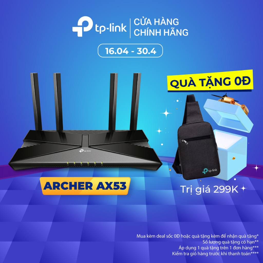 [Mã ELBAU5 giảm 5% tối đa 500K] Bộ Phát Wifi TP-Link Archer AX53 Chuẩn Wifi 6 AX3000
