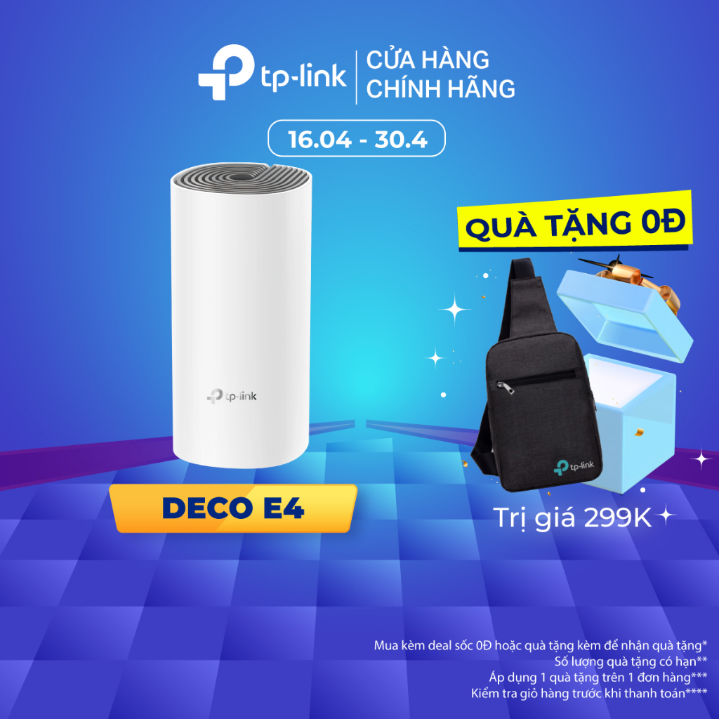 Hệ thống Wifi Mesh TP-Link Deco E4 (1-pack) Chuẩn AC 1200Mbps Dành Cho Gia Đình