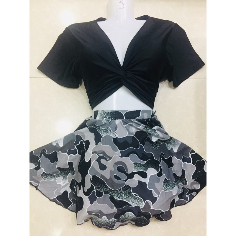 Sét áo tắm xoắn ngực mix chân váy có quần đùi liền cùng màu váy size xl,2xl,3xl
