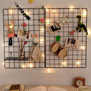 Khung lưới sắt trang trí treo tường decor, giỏ lưới rổ sắt thanh để đồ,kẹp gỗ, đèn led kẹp ảnh- tặng đinh