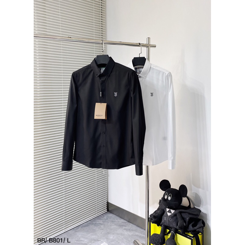Áo sơ mi dài tay nam màu đen trắng phong cách logo BBR Burberry cao cấp 2023
