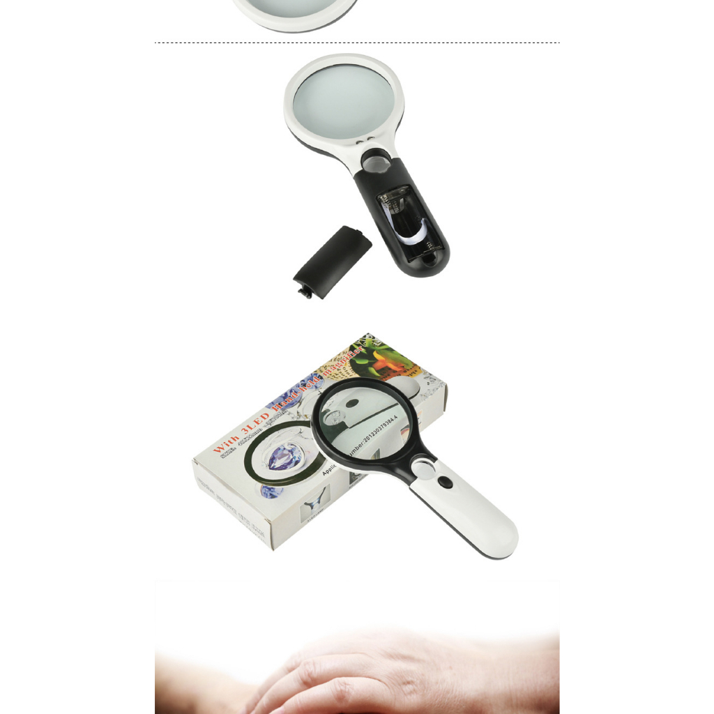 Kính lúp phóng đại 10x-30x có 3 LED 6902AB( kèm pin)